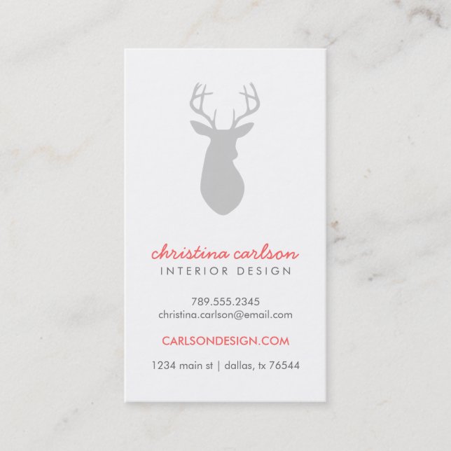 Grey Modern Deer & Chevron Stripes Business Card (Front)