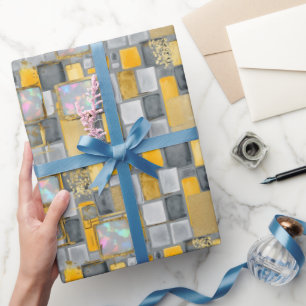 Grey   Modern Faux Glitter & Opal Wrapping Paper