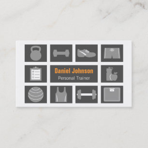 Grey Modern Fitness Icons Personal Trainer Business Card