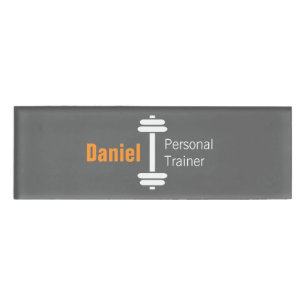 Grey Modern Fitness Personal Trainer Weights Name Tag