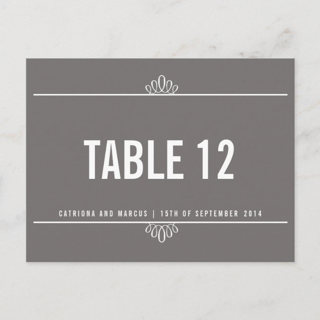 Grey Modern Floral Wedding Table Number Postcard (Front)