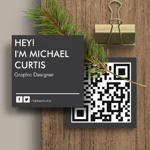 Grey Modern Graphic Designer QR Code Square Business Card