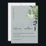 GREY MODERN GREEN EUCALYPTUS FOLIAGE WATERCOLOR SAVE THE DATE<br><div class="desc">If you need any further customisation please feel free to message me on yellowfebstudio@gmail.com.</div>
