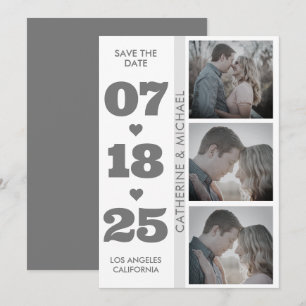 Grey Modern Minimalist Bold Date Three Photo Save The Date
