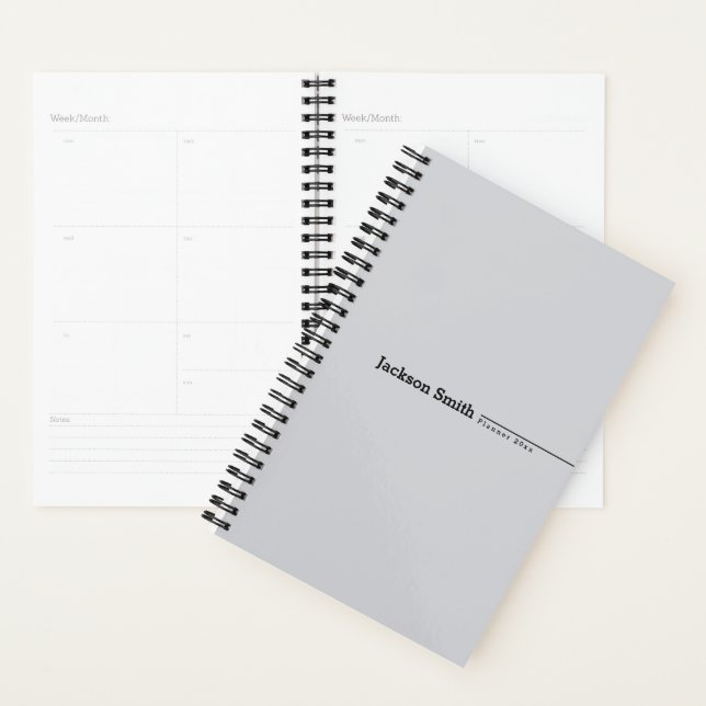 Grey modern minimalist personalised name planner (Display)