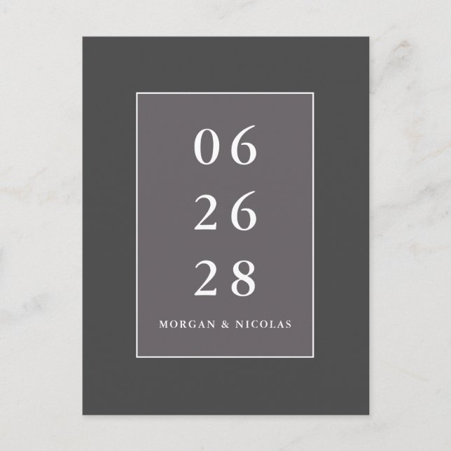 Grey Modern Minimalist Wedding Save the Date Postcard (Front)