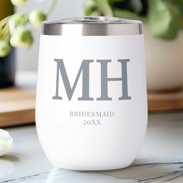 Grey Modern Monogram Bachelorette Party Bridesmaid (Gray Modern Monogram Bachelorette Party Bridesmaid Thermal Wine Tumbler)