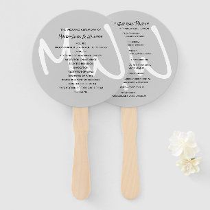 Grey Modern Monogram Wedding Program Fan