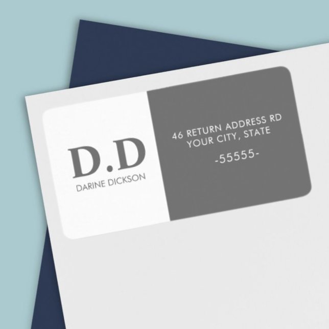 Grey Modern Monogrammed Return Address  Label (Creator Uploaded)