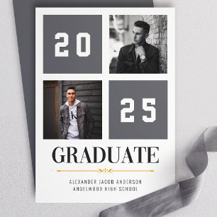 Grey Modern Photo Collage Grad Announcement
