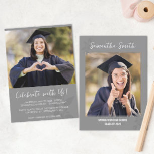 Grey Modern Photo Graduation Invitation