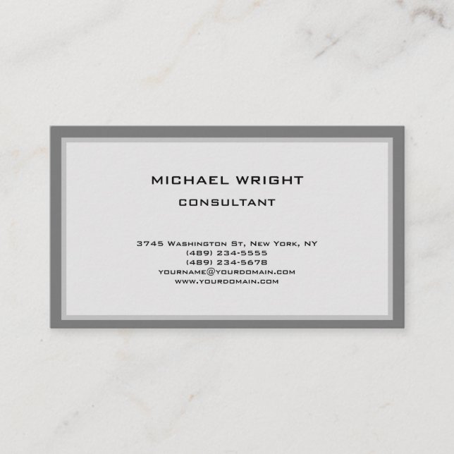 Grey Modern Plain Simple Attractive Minimalist Business Card (Front)