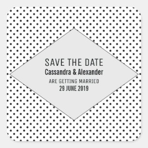 Grey Modern Polka Dots Save the Date Square Sticker