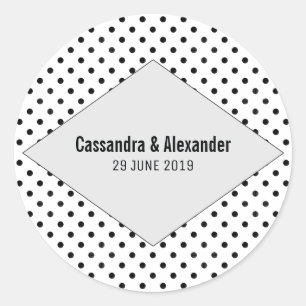Grey Modern Polka Dots Wedding Classic Round Sticker