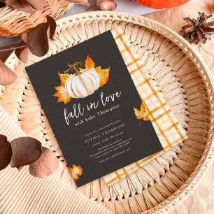 Grey Modern Pupmkin Fall In Love Baby Shower Invitation