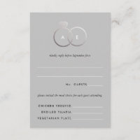 Grey Modern Silver Rings Wedding RSVP Reply Card