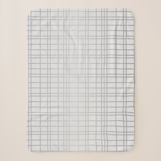 Grey, modern, simple, cool, trendy grid lines sherpa blanket (Front)