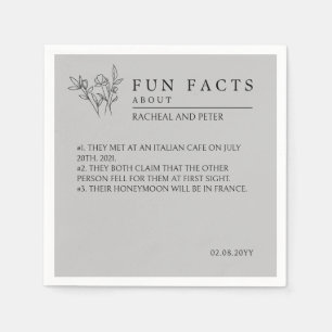 Grey Modern Simple Wild Flowers Fun Facts Wedding Napkin