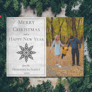 Grey Modern Snowflake Photo Holiday Card