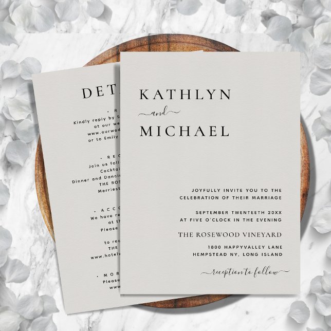 Grey Modern Typography All In One Simple Wedding Invitation (Creator Uploaded)