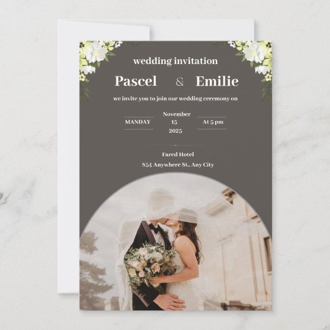 Grey modern wedding invitation (Front)