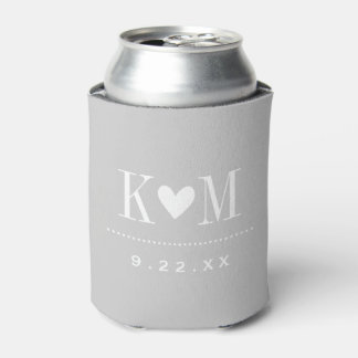 Grey Modern Wedding Monogram Can Cooler