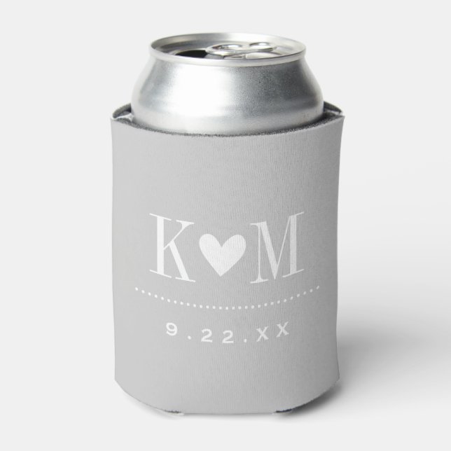 Grey Modern Wedding Monogram Can Cooler (Can Front)