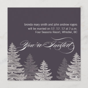 Grey Modern Winter Wedding Invitations Trees