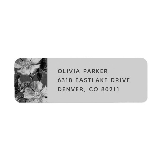 Grey Monochromatic Blooms Floral Mailing Label (Front)