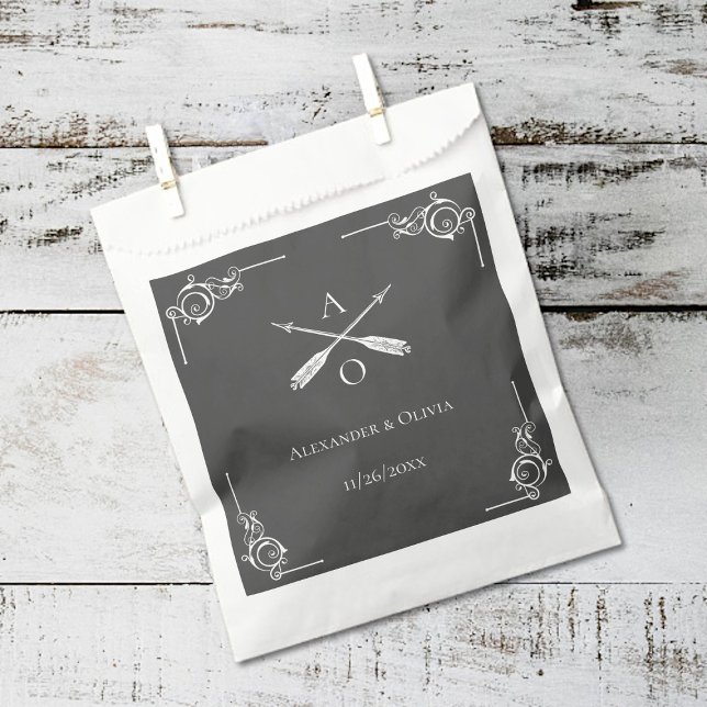 Grey Monogram and Arrows Wedding Favour Bags (Gray Monogram and Arrows Wedding Favor Bags)