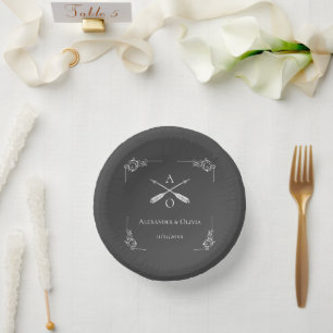 Grey Monogram and Arrows Wedding Paper Bowls Plate