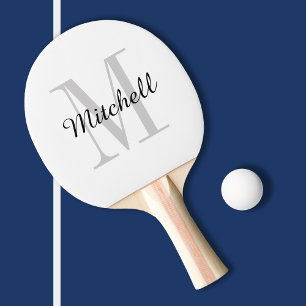 Grey Monogram and Name Personalised Ping Pong Paddle
