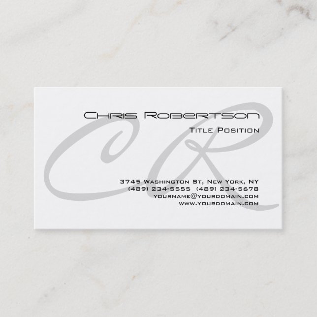 Grey Monogram Black White Charming Business Card (Front)