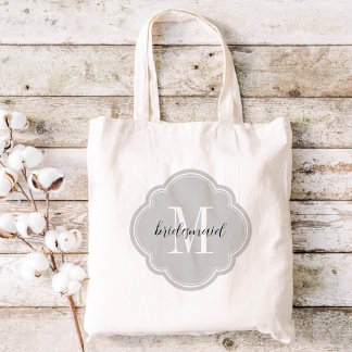Grey Monogram Bridesmaid Tote Bag