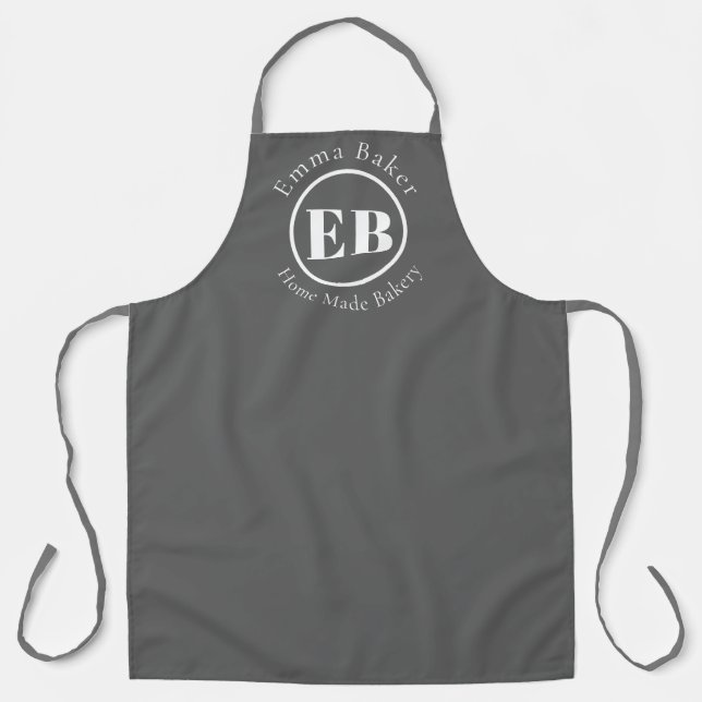 Grey Monogram Chef Apron Personalised Logo (Front)