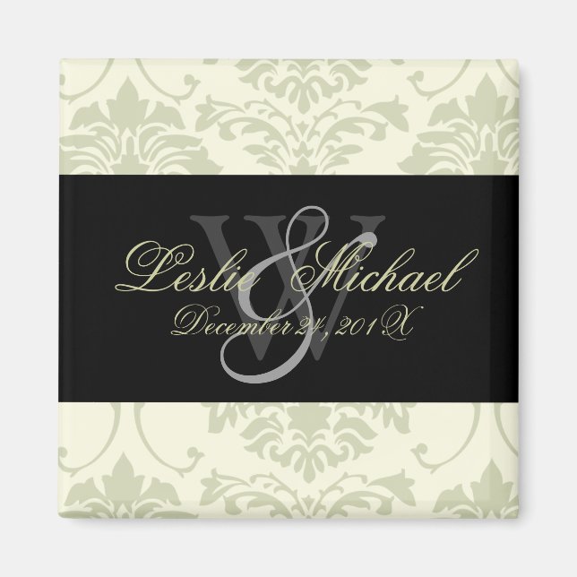 Grey Monogram Damask Wedding, Magnets (Front)