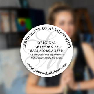 Grey Monogram Elegant Certificate of Authenticity Classic Round Sticker