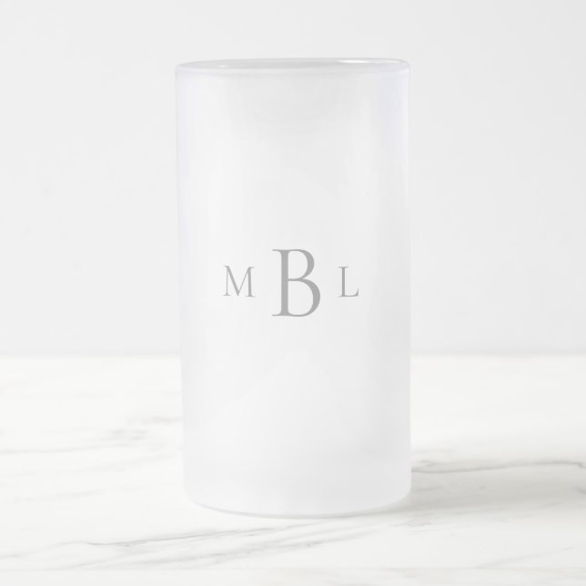 Grey Monogram Elegant Wedding Frosted Glass Beer Mug (Center)