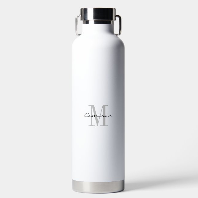 Grey Monogram Initial and Name Personalised   Water Bottle (Front)