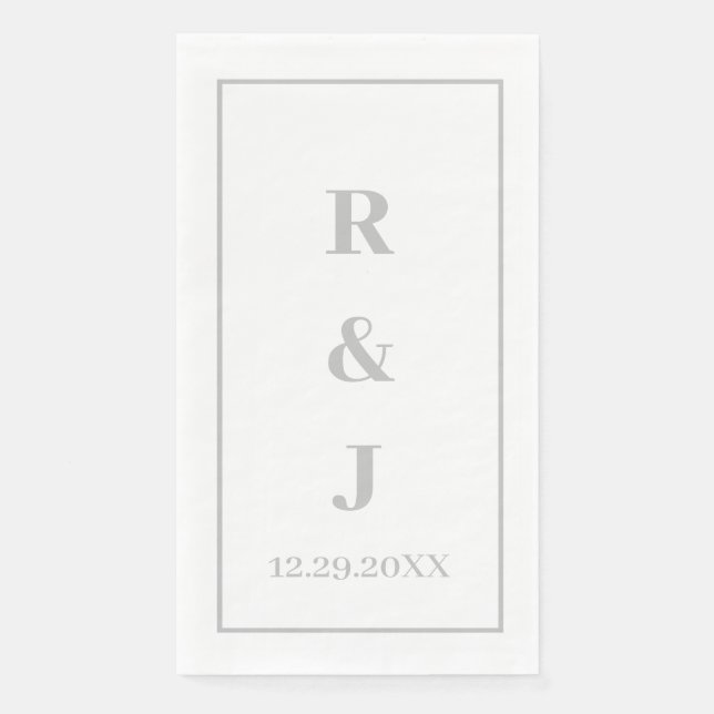 Grey Monogram Initials Custom Couple Name Silver Napkin (Front)