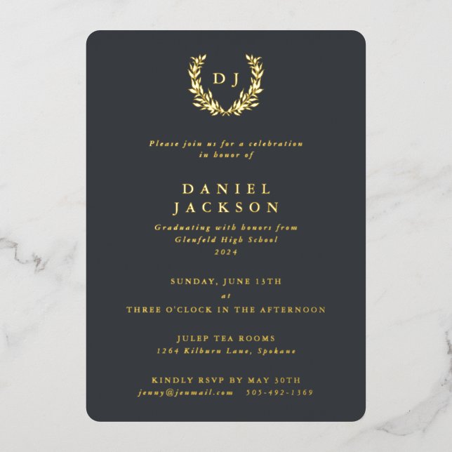 Grey Monogram + Laurel Wreath Graduation (Front)