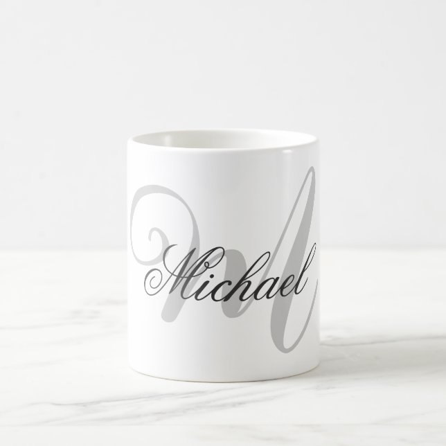 Grey Monogram Minimalist Plain Chic Coffee Mug (Center)