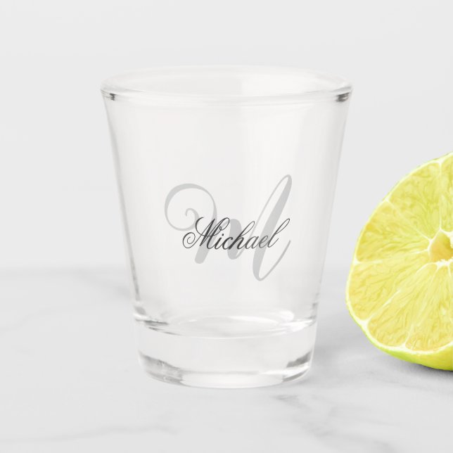 Grey Monogram Minimalist Plain Chic Shot Glass (Front)