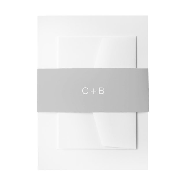 Grey Monogram Modern Wedding Invitation Belly Band (Front Example)