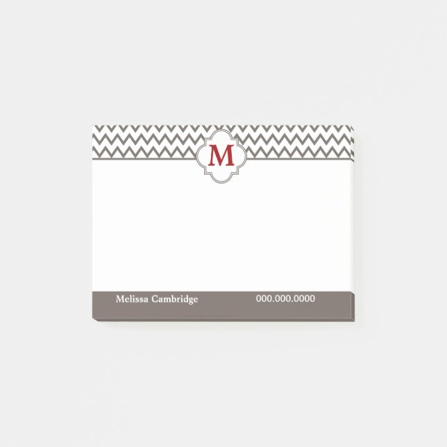 Grey Monogram Personalised Post-it Notes (Front)