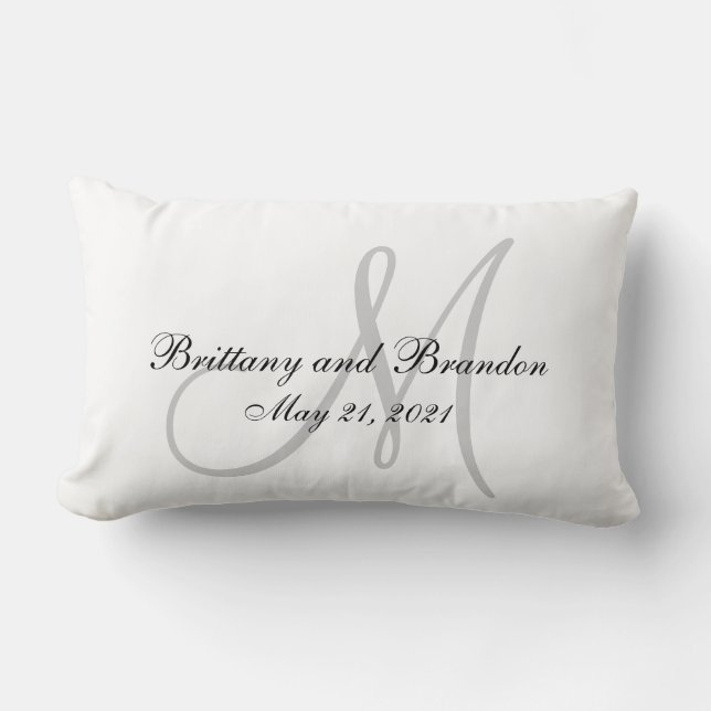 Grey Monogram Wedding Lumbar Cushion (Front)