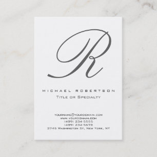 Grey Monogram White Chubby Business Card