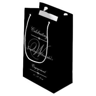 Grey Monogram White Script Engagement Party Black Small Gift Bag