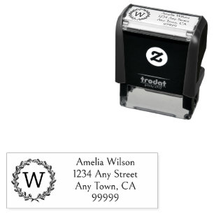 Grey Monogram Wreath Self-inking Stamp