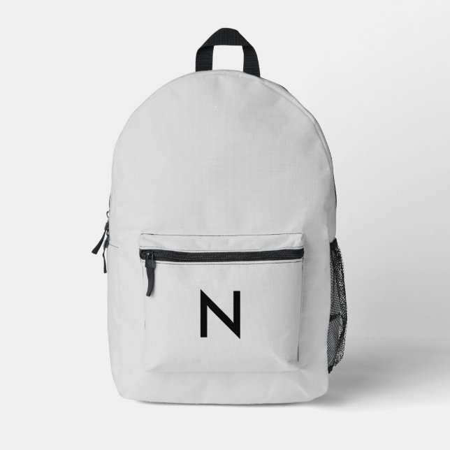 Grey Monogrammed Modern Minimalist Chic Trendy Printed Backpack (Front)